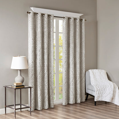 Mirage Knitted Jacquard Damask Total Blackout Grommet Top Curtain Panel - Silver
