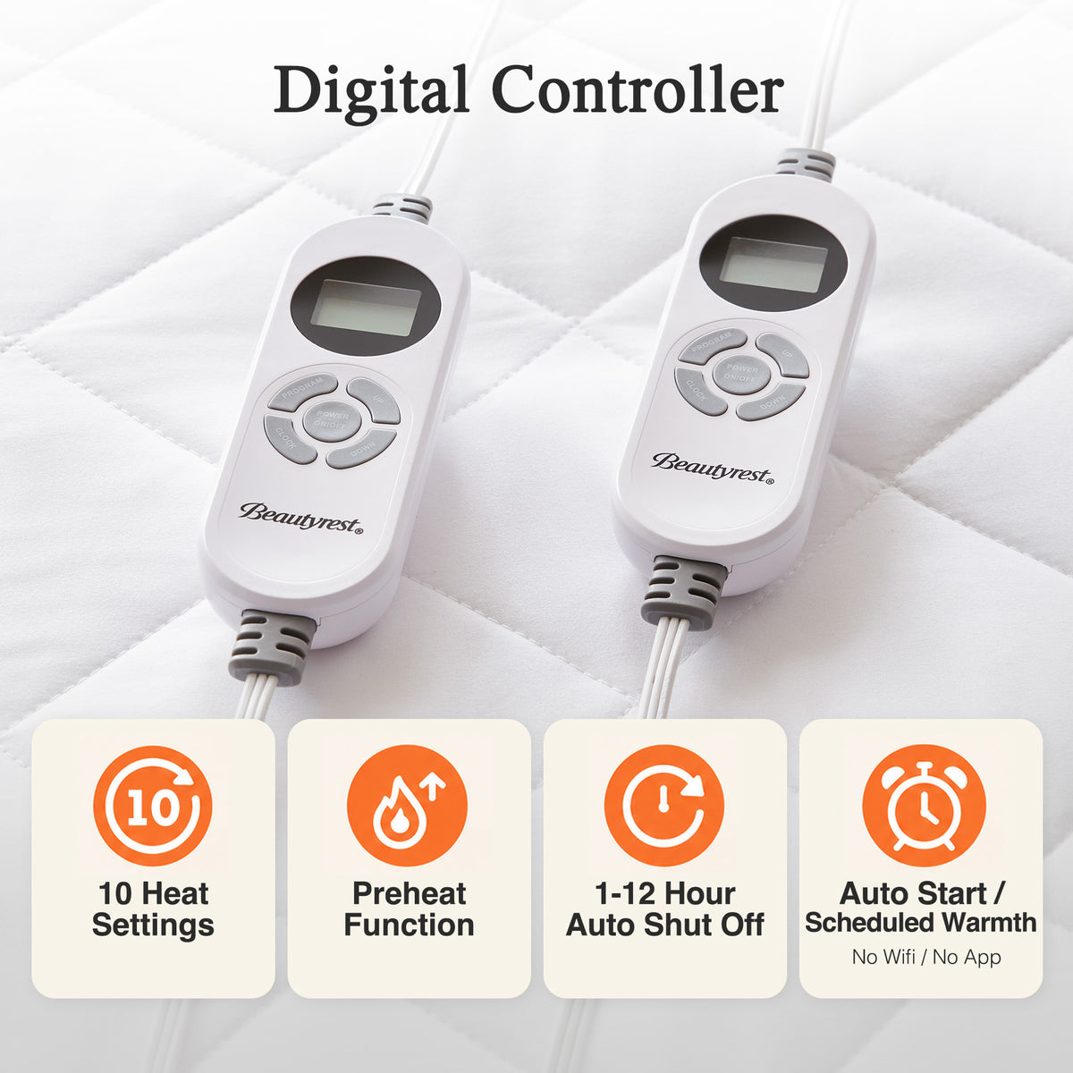 Microfiber Programmable Heated Mattress Pad - White