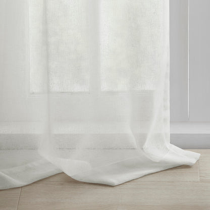 Rosette Floral Embellished Cuff Tab Top Solid Curtain Panel - White