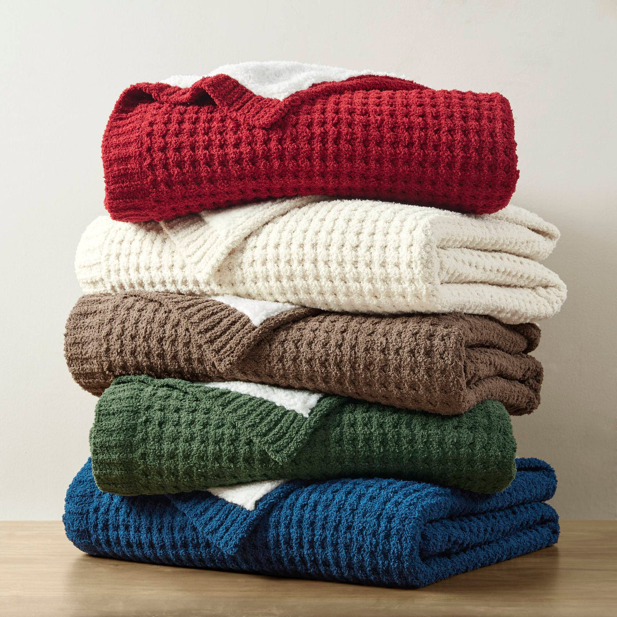 Rowan Waffle Knit Chenille Throw - Red