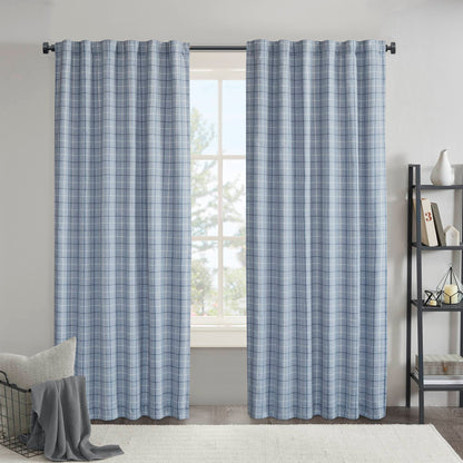 Anaheim Plaid Rod Pocket and Back Tab Curtain Panel with Fleece Lining - Denim Blue