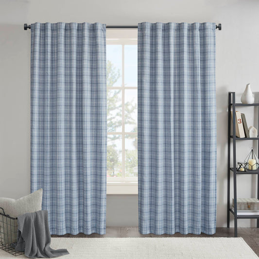 Anaheim Plaid Rod Pocket and Back Tab Curtain Panel with Fleece Lining - Denim Blue
