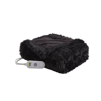Malea Shaggy Faux Fur Heated Throw - Black