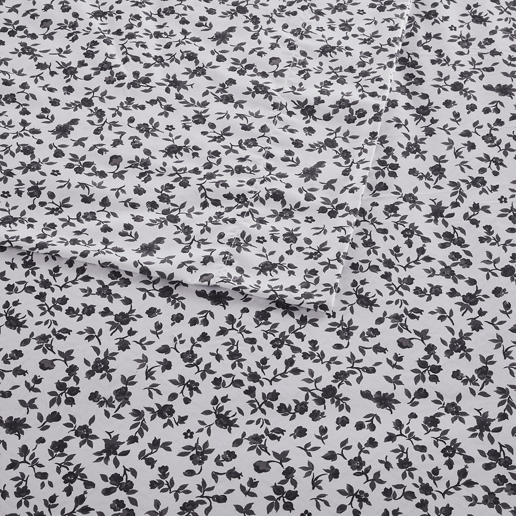 Printed Microfiber Sheet Set - Black Floral