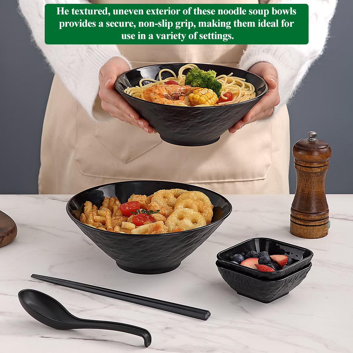 ReaNea 40oz Ramen Bowl Set with Chopsticks, Spoons & Dipping Bowls (2 Pack)