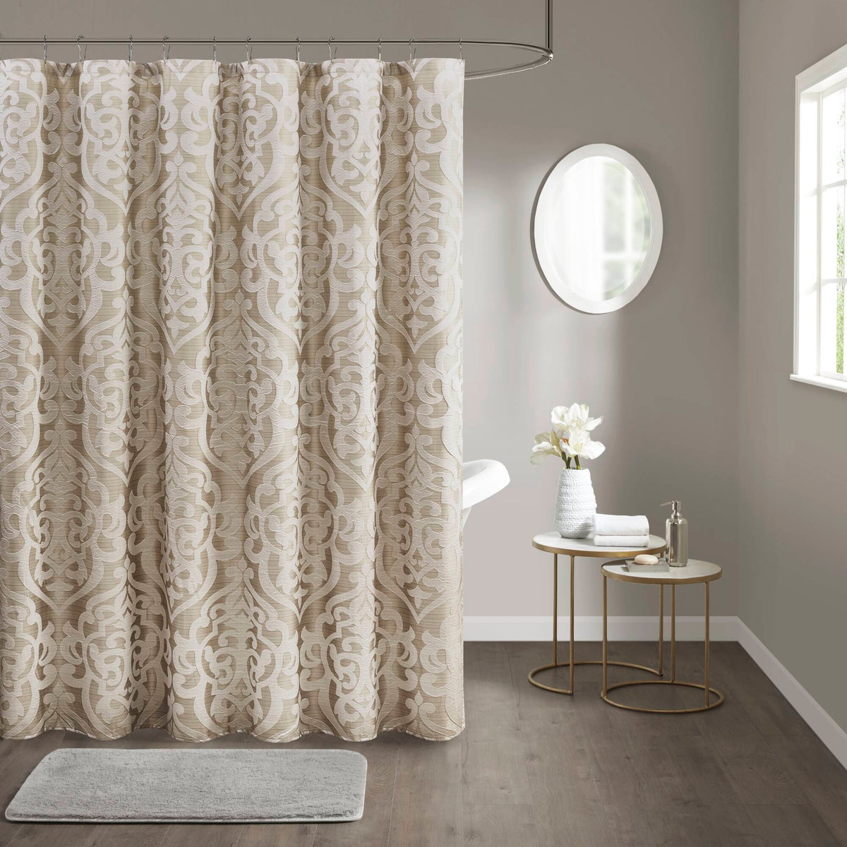 Odette Jacquard Shower Curtain - Tan/Ivory