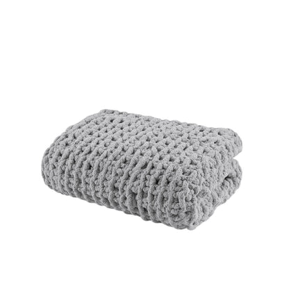 Chenille Chunky Knit Throw - Grey