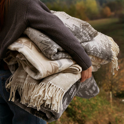 Alberta Cotton Blend Blanket - Neutral Aztec