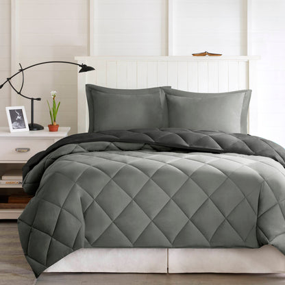 Larkspur 3M Scotchgard Reversible Down Alt Comforter Set - Black/Grey