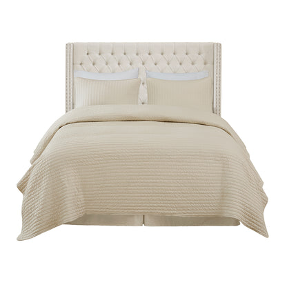 Amelia Upholstered Wingback Headboard with Button Tufting & Nailhead Trim - Cream