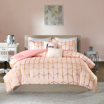 Raina Metallic Printed Comforter Set - Blush/Gold