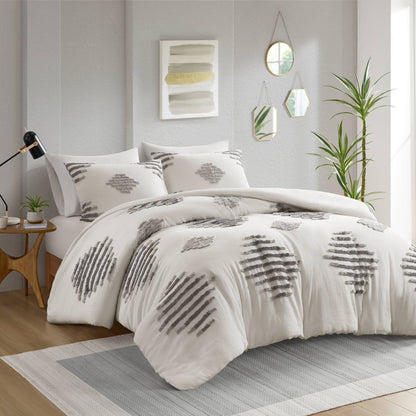 Tahli 3 Piece Cotton Blend Chenille Duvet Cover Set - Gray