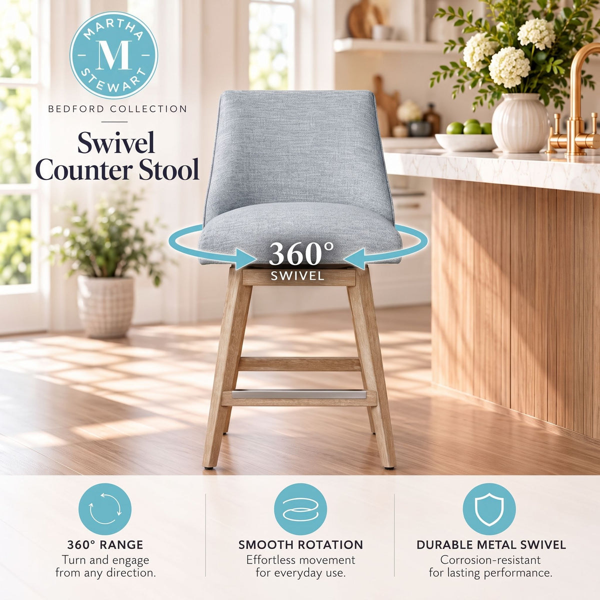 Winfield Swivel Counter Stool - Light Blue