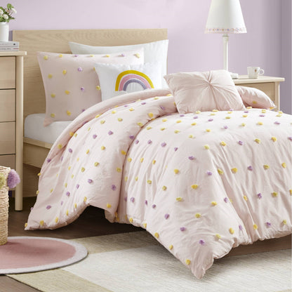 Callie Cotton Jacquard Pom Pom Comforter Set - Pink Multi