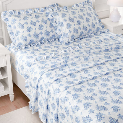 Microfiber Ruffle Sheets - Blue Floral