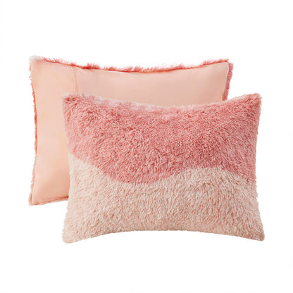 Cassie Ombre Shaggy Faux Fur Comforter Set - Blush Multi