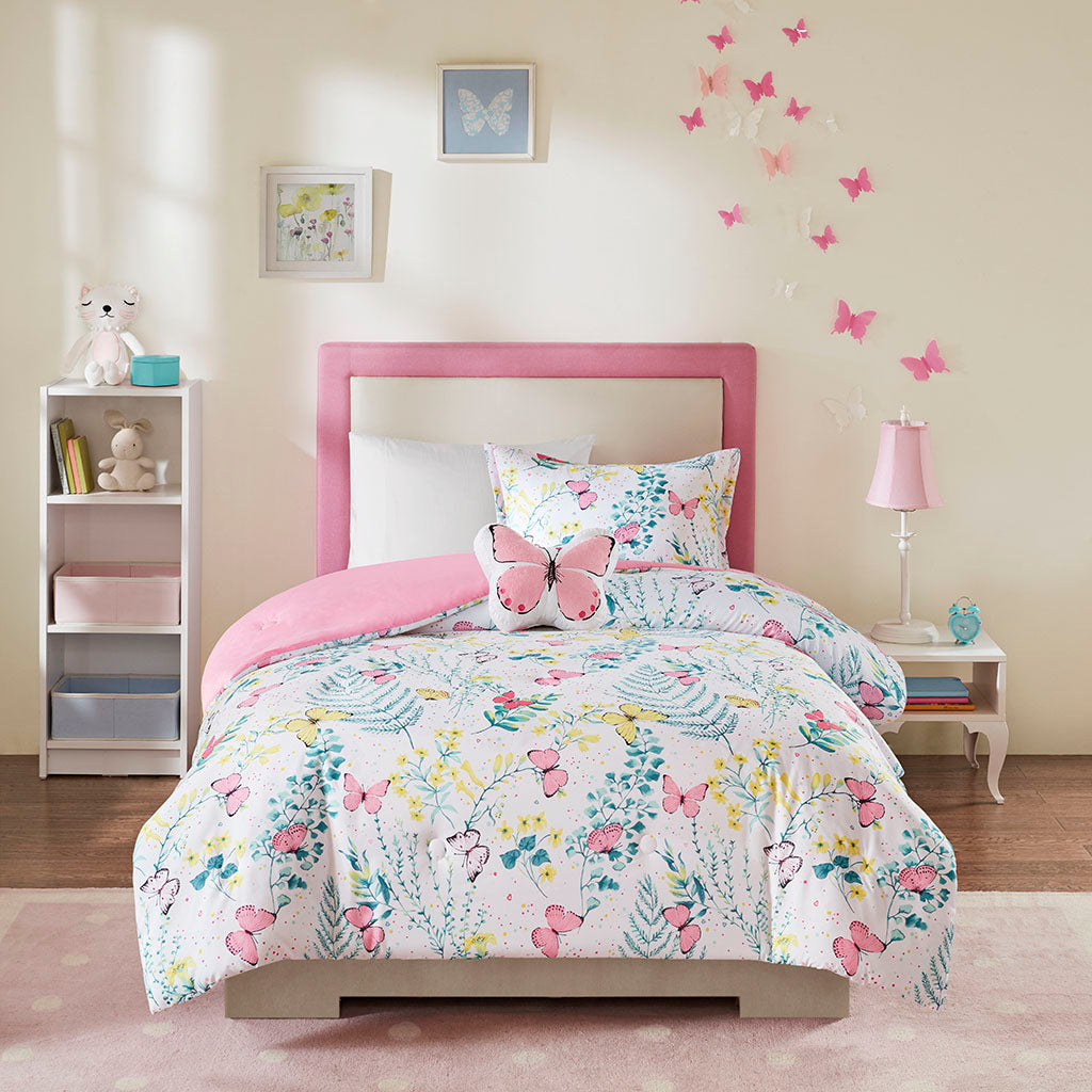 Cynthia Printed Butterfly Comforter Set - Pink