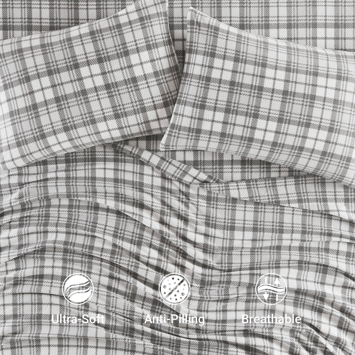 Micro Fleece Sheet Set - Grey Plaid