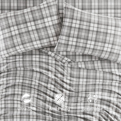 Micro Fleece Sheet Set - Grey Plaid