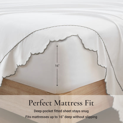 Brielle Scalloped Edge Cotton Sheet Set - Grey