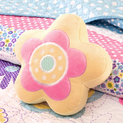 Crazy Daisy Reversible Quilt Set with Throw Pillow - Multi