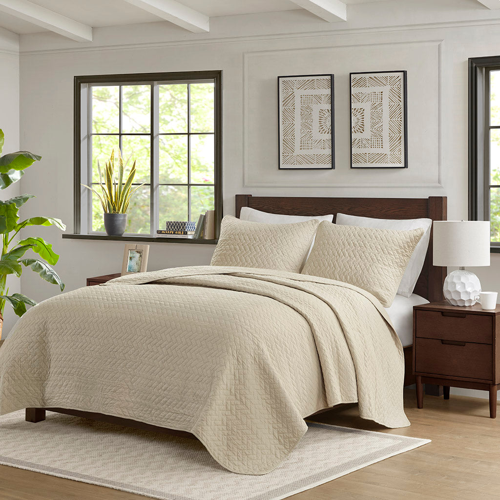 Velvet Touch 3 Piece Luxurious Oversized Quilt Set - Linen
