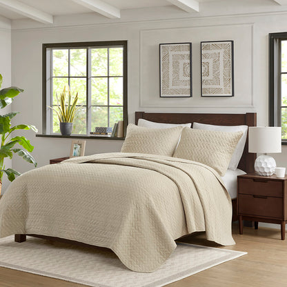 Velvet Touch 3 Piece Luxurious Oversized Quilt Set - Linen