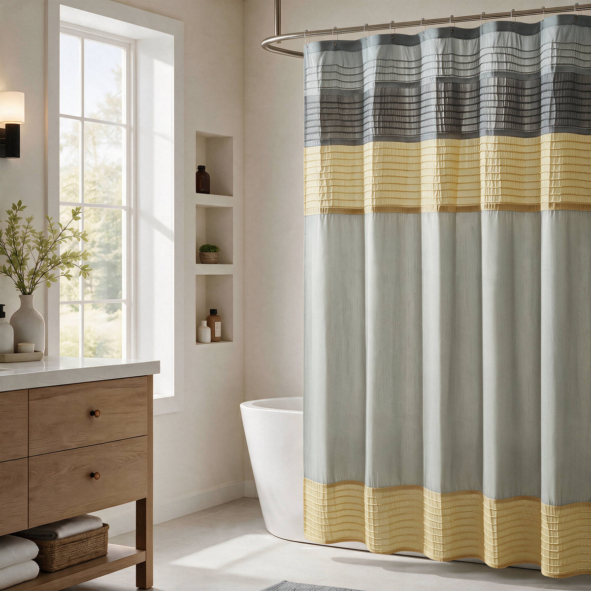 Amherst Faux Silk Shower Curtain - Yellow