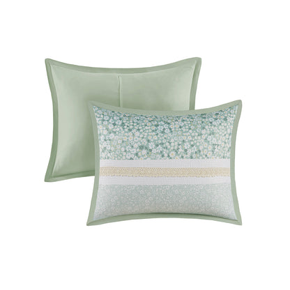 Caralie 5 Piece Seersucker Comforter Set with Throw Pillows - Green