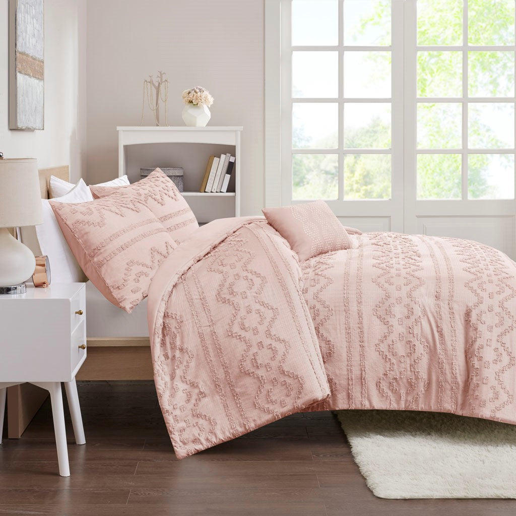 Annie Solid Clipped Jacquard Duvet Cover Set