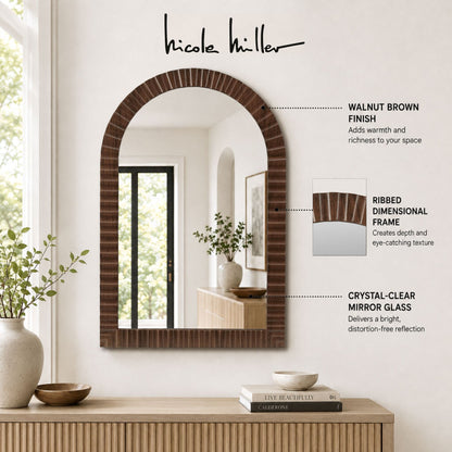 Simone Fluted Wall Mirror - Walnut Brown