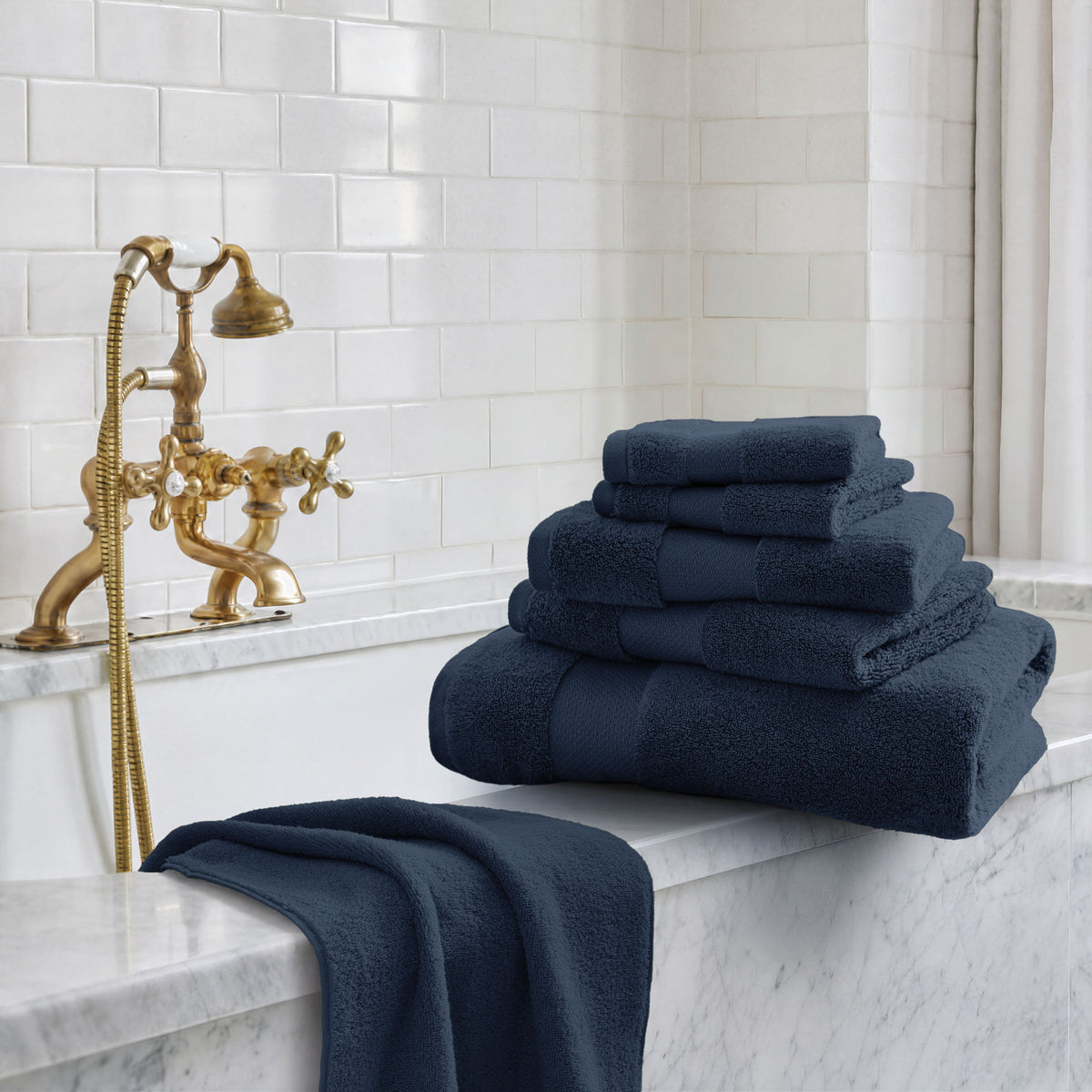 Turkish Cotton 6 Piece Bath Towel Set - Navy
