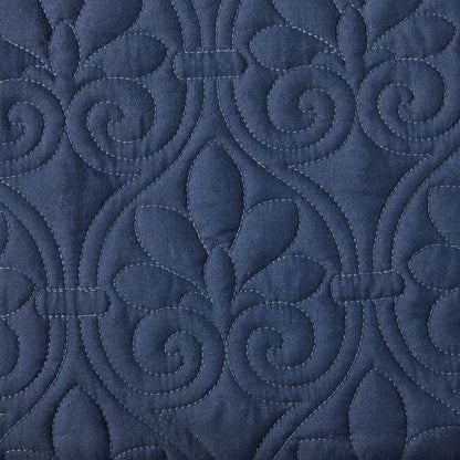Quebec 3 Piece Split Corner Pleated Quilted Bedspread - Navy