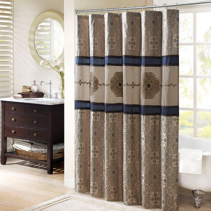 Donovan Embroidered Shower Curtain - Navy