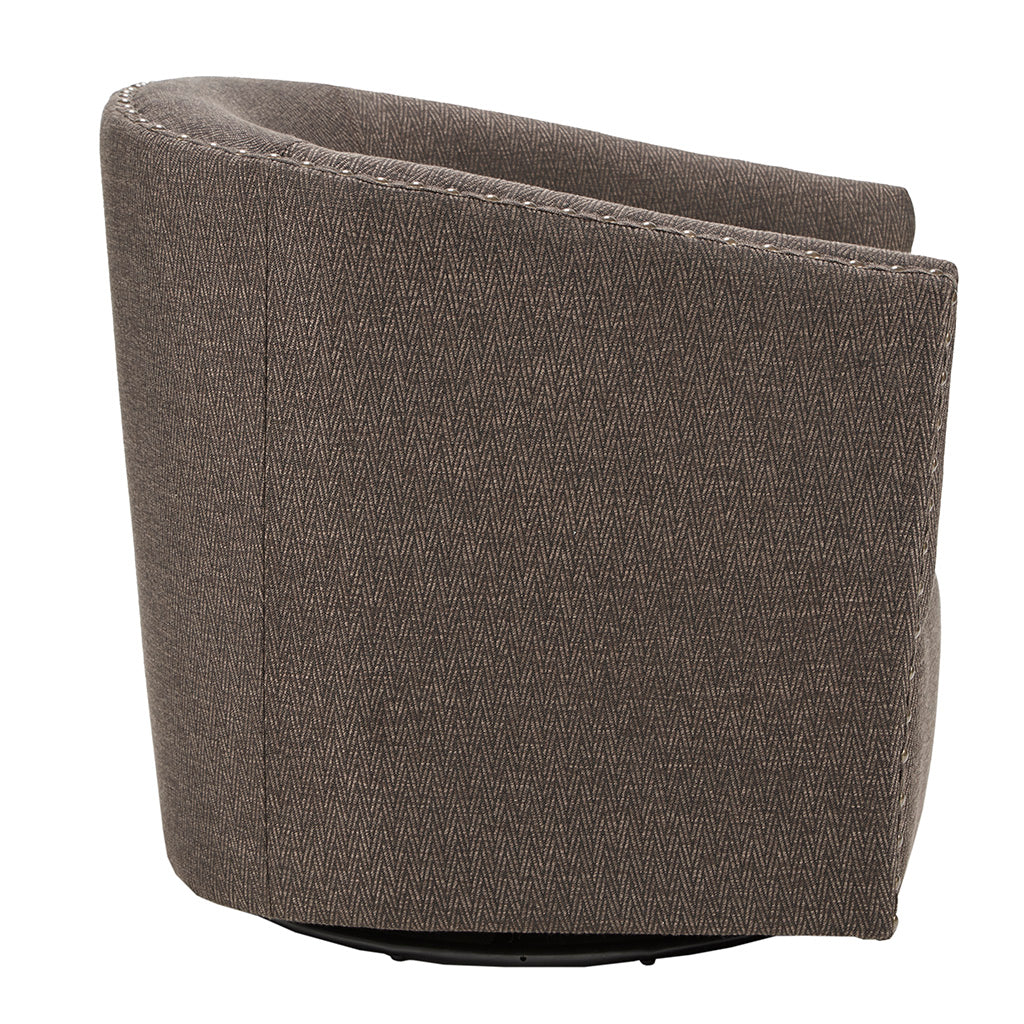 Tyler Upholstered Swivel Barrel Chair with Nailheads - Chocolate