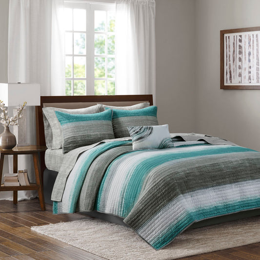 Saben Quilt Set with Cotton Bed Sheets - Aqua