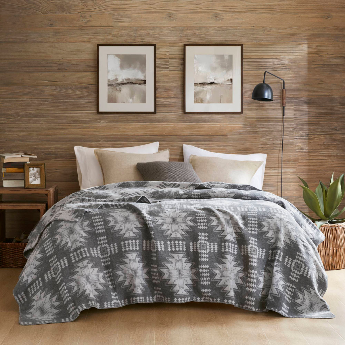 Alberta Cotton Blend Blanket - Grey Aztec