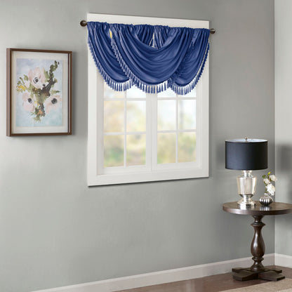 Elena Faux Silk Waterfall Embellished Valance - Navy
