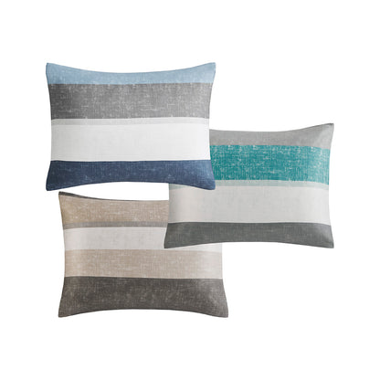 Jaxon Stripe Comforter Set with Bed Sheets - Aqua/Grey