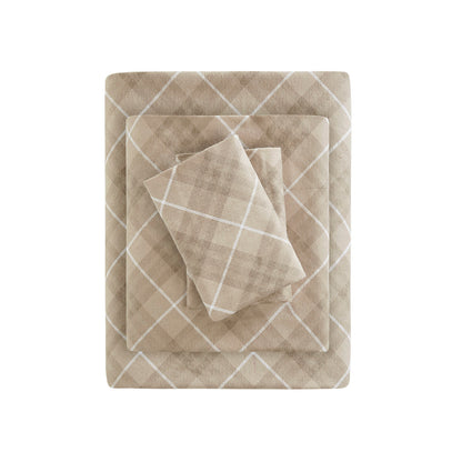 Cozy Cotton Flannel Printed Sheet Set - Tan Plaid