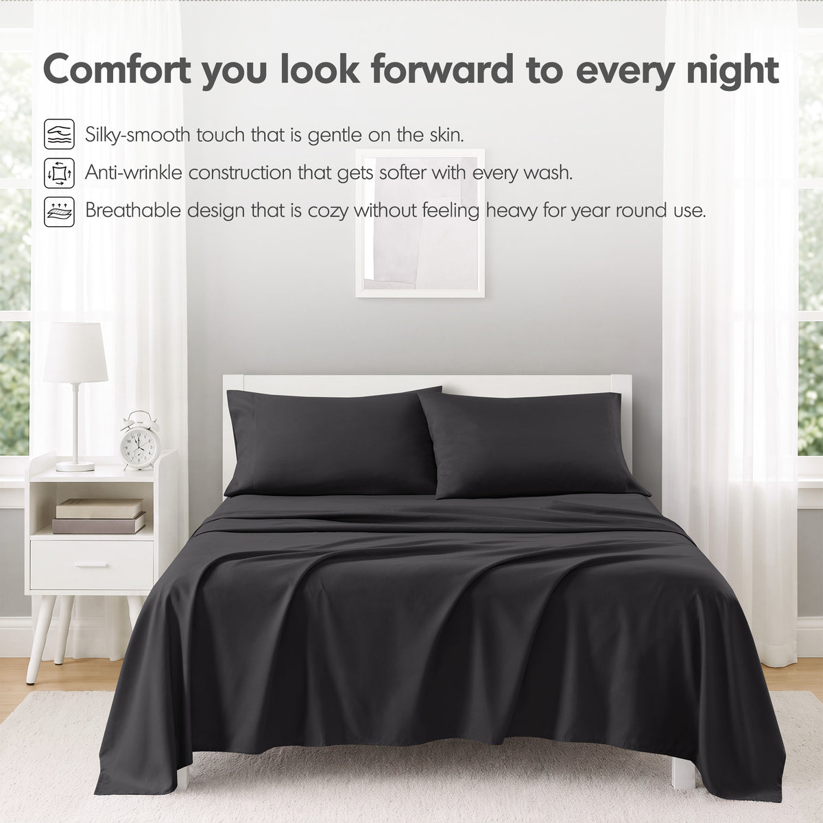Microfiber All Season Soft Touch Sheet Set - Black