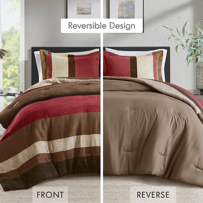 Highland Stripe Pieced Faux Suede Comforter Set - Brick