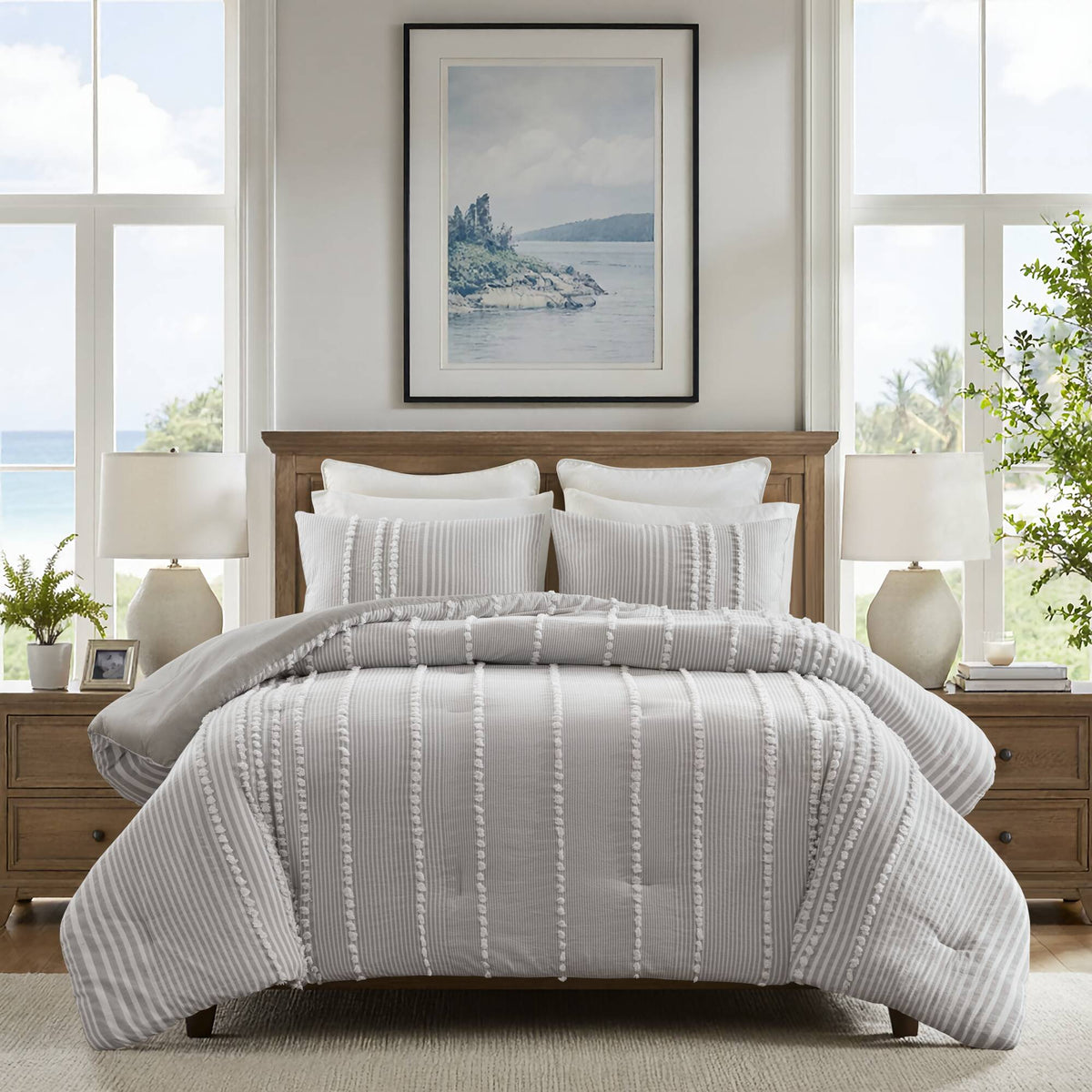 Anslee 3 Piece Cotton Yarn Dyed Comforter Set - Grey