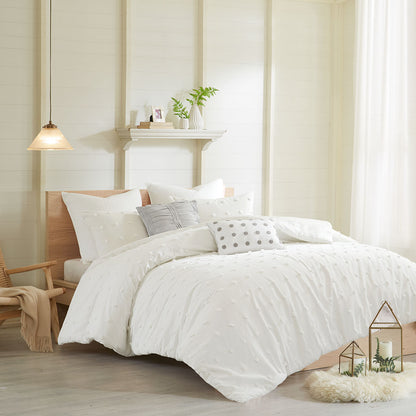Brooklyn Cotton Jacquard Duvet Cover Set with Euro Shams and Throw Pillows - Ivory
