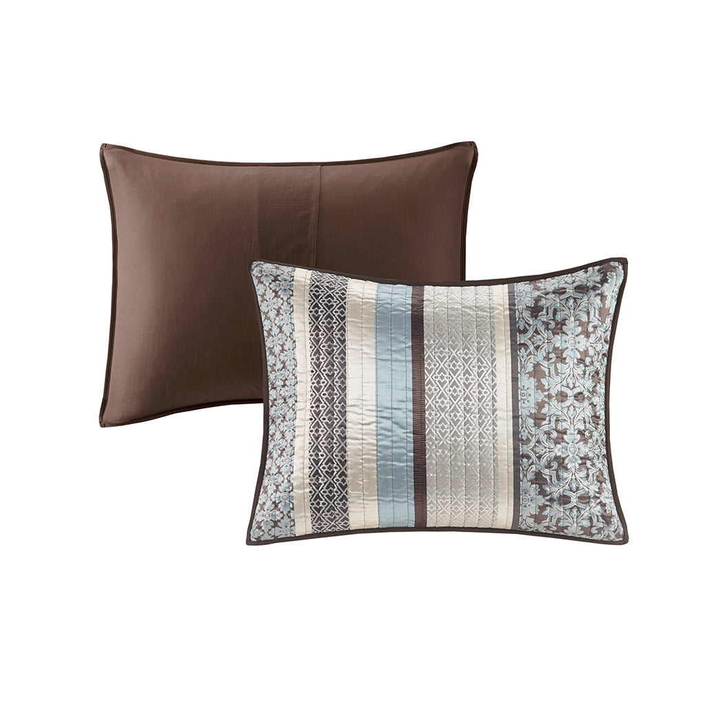 Princeton 5 Piece Jacquard Quilt Set with Throw Pillows - Blue