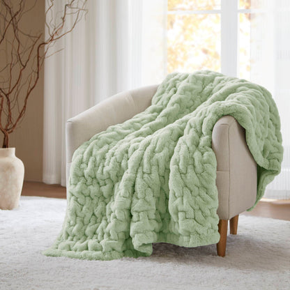Ruched Fur Throw - Sage Green