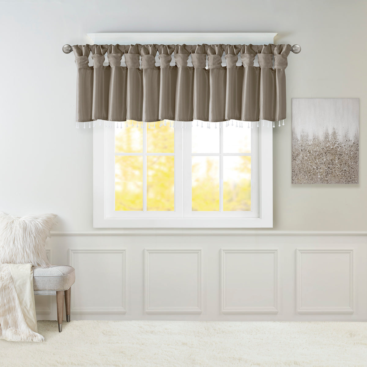 Emilia Lightweight Faux Silk Valance With Beads - Pewter