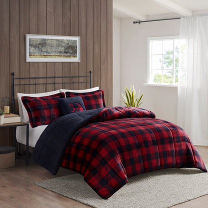 Alton Plush to Sherpa Down Alternative Comforter Set - Red/Black Buffalo Check
