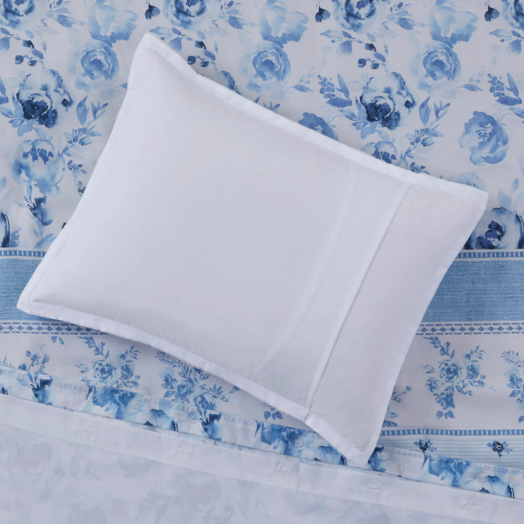 Christa Floral Striped Duvet Cover Set - Blue