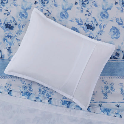 Christa Floral Striped Duvet Cover Set - Blue